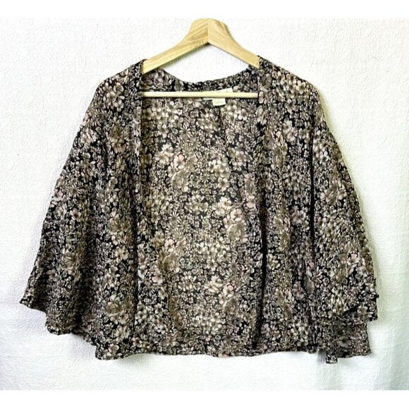 ANTHROPOLOGIE Staring At Stars Black Dark Floral Kimono Open Cardigan Boho Small - Picture 1 of 9